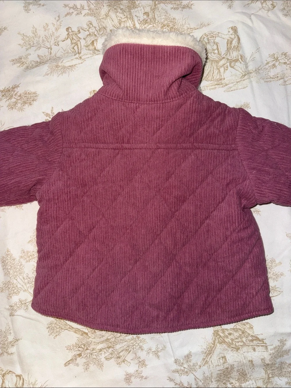 7 For All Mankind Pink Corduroy Puffer Jacket with Cream Sherpa Collar